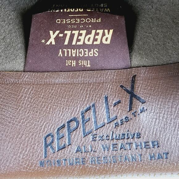 Vintage 1940s-50s Manstyle Brown Wool Felt Wide Band Hat Repell-X All Weather - Picture 9 of 13